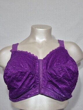 48DD Comfort Choice 27-1900-3 Embroidered Wire Free Front Close Bra Purple